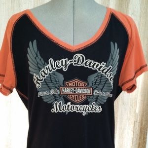 Harley Davidson V-Neck Shirt in Black & Orange XL